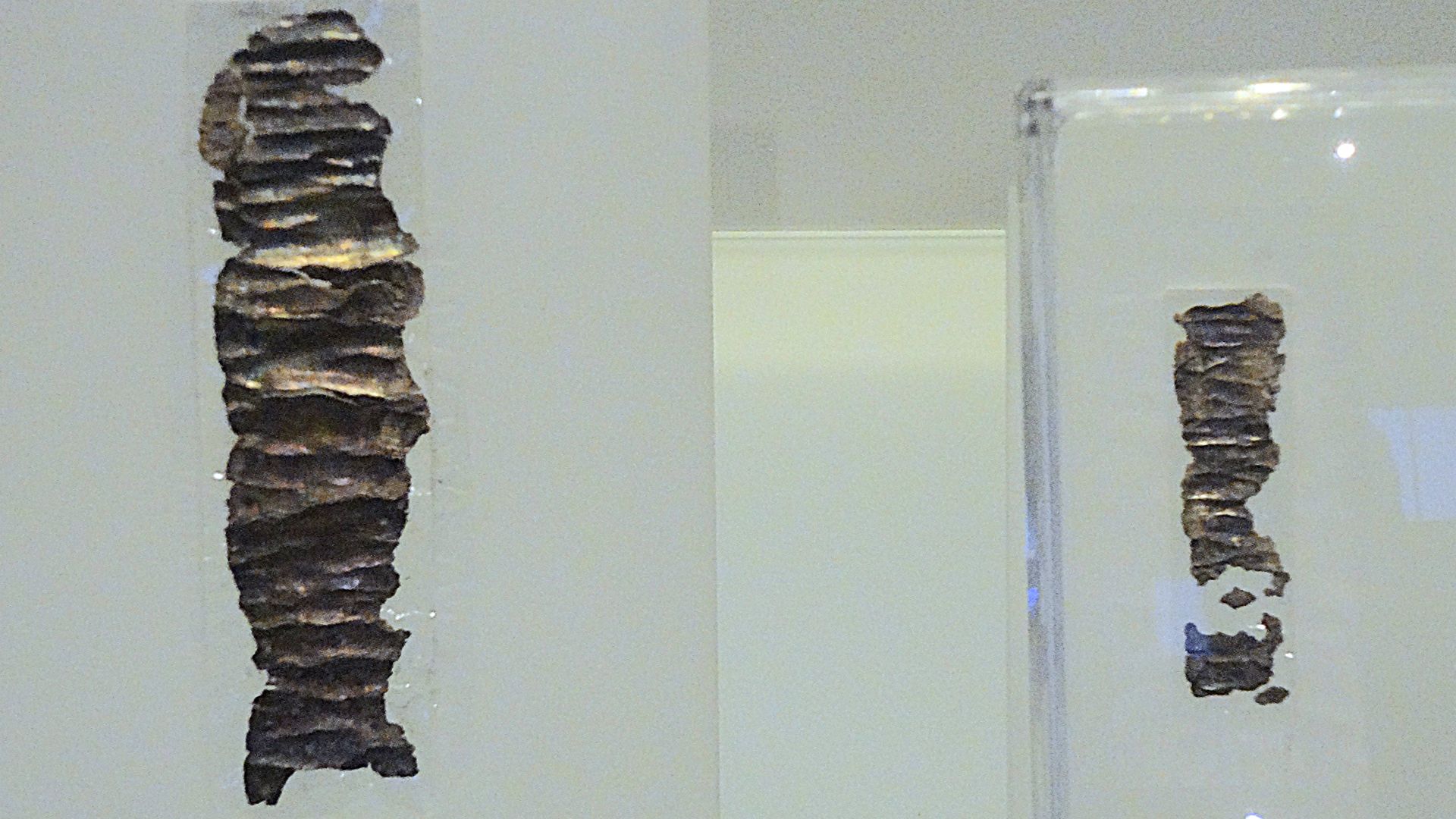 The Silver Scroll, found in Ketef Hinom, on display at the Israel Museum, Jerusalem (edited from the original from https://commons.wikimedia.org/wiki/User:Bachrach44 by @Arònel123 for better lighting)