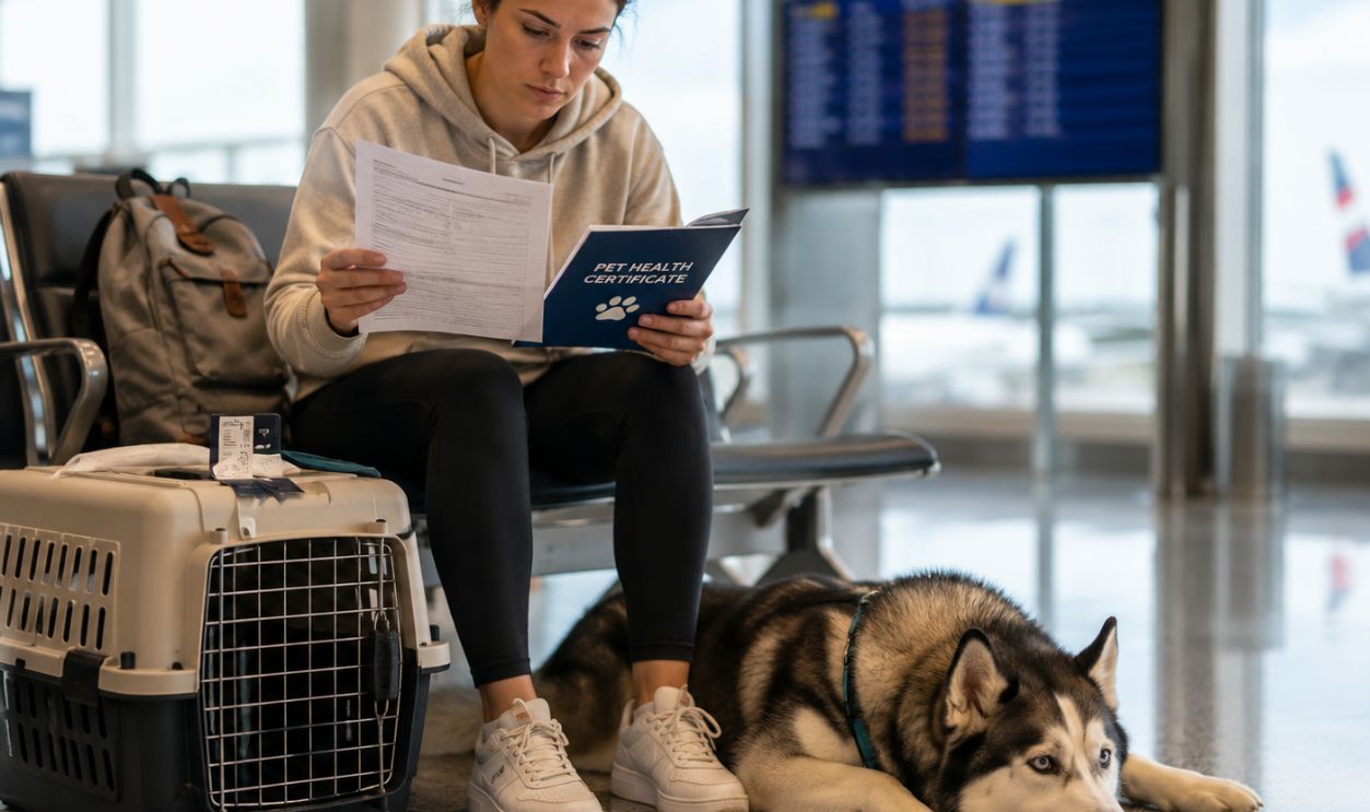 Pet travel paperwork at the airport