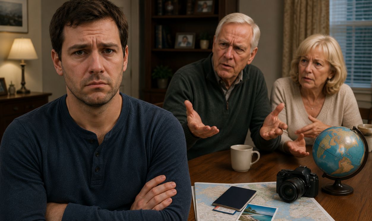parents talking to man