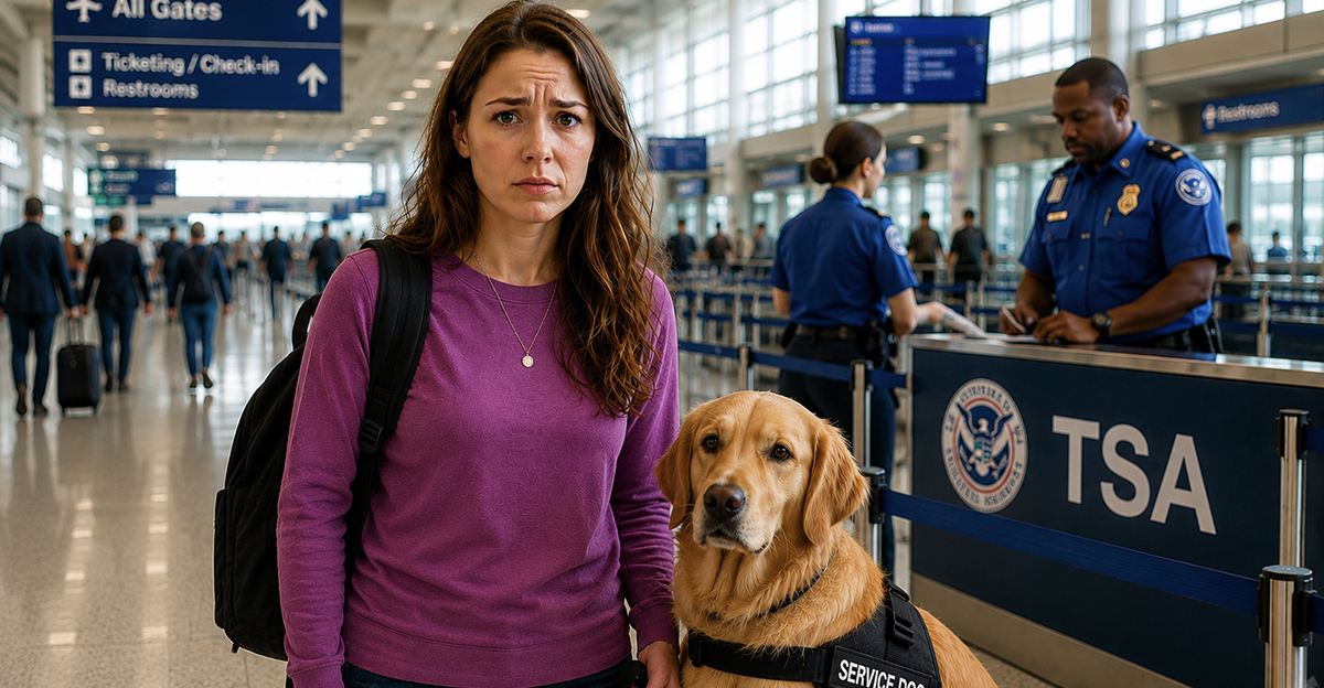 AI-generated image of a woman denied boarding with her service dog.