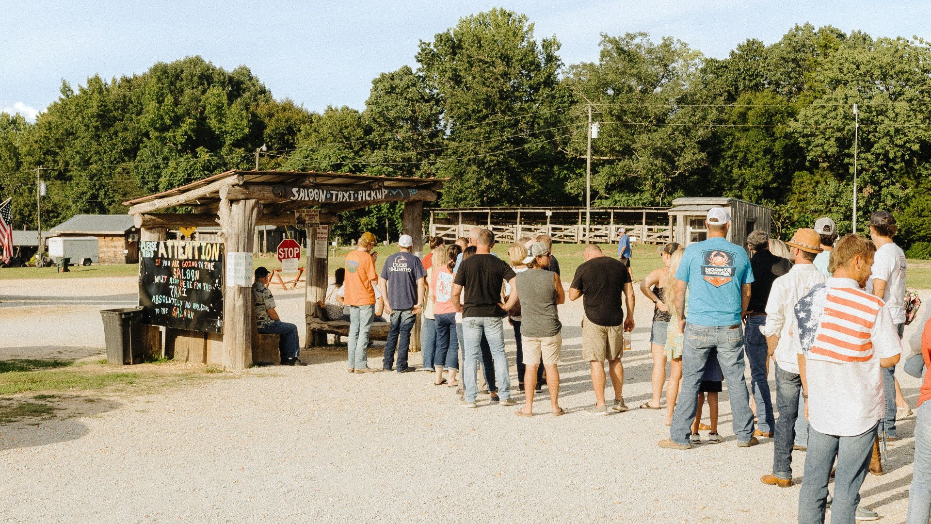 a group of people standing outside