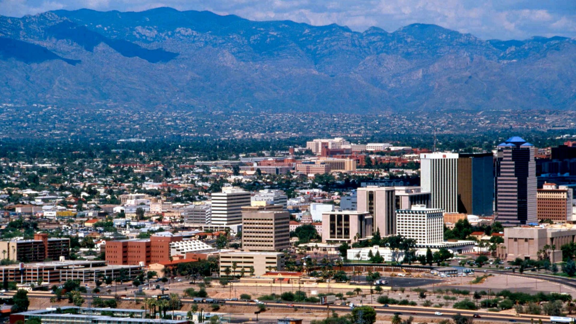 Tucson, Arizona, with the w:Santa Catalina Mountains in the background.