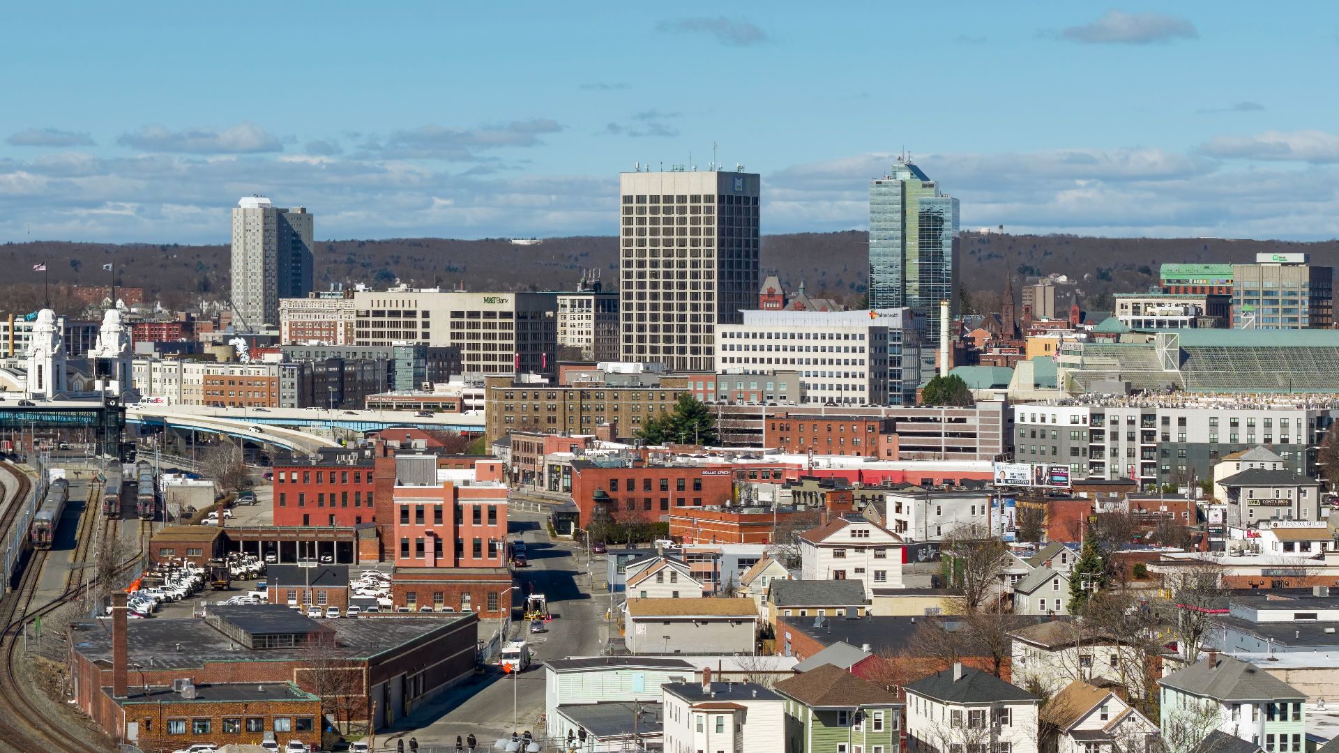 The skyline of Worcester, the 2nd-most populous city in Massachusetts and the 113th in the United States.