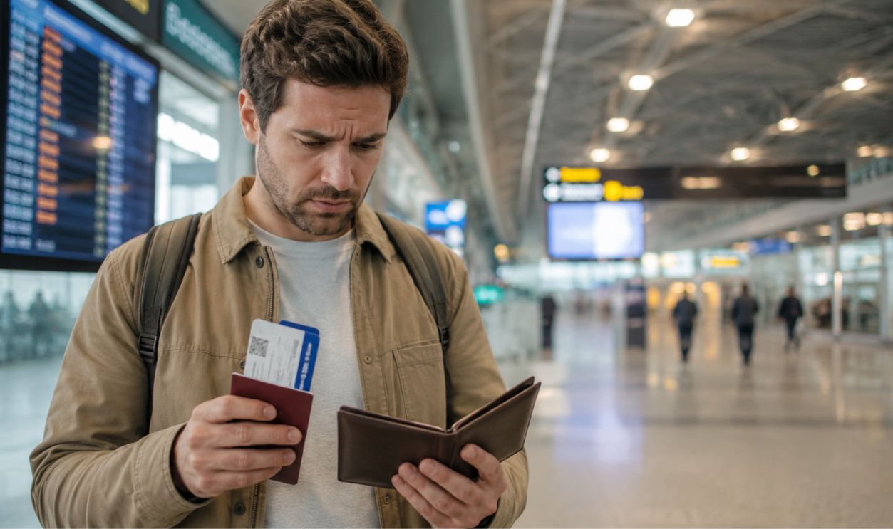 Worried traveler at the airport