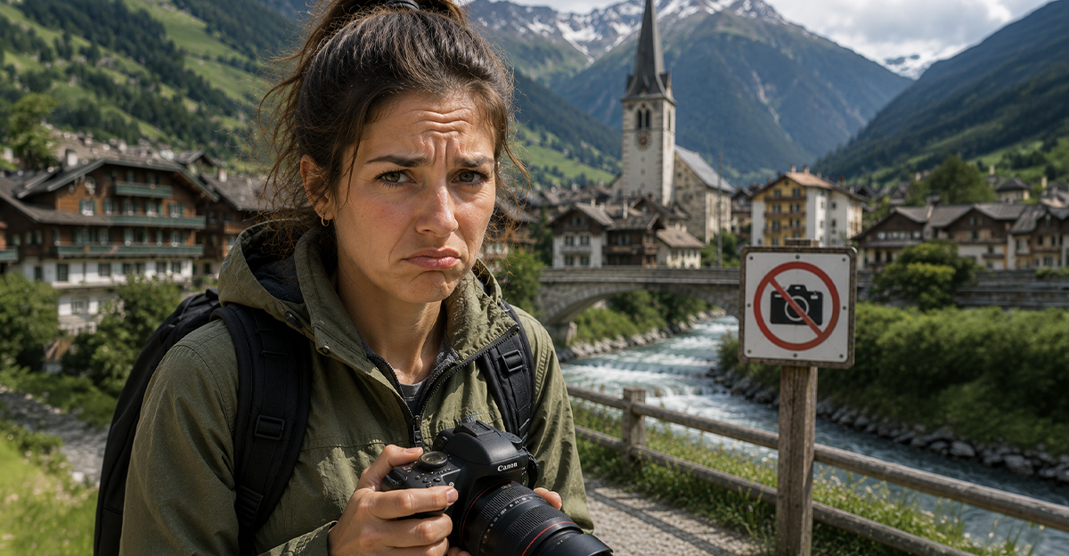 Disappointed woman with a camera