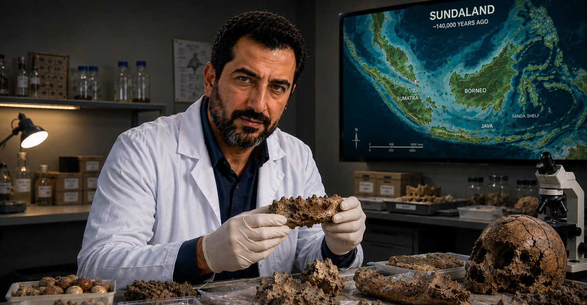 AI-generated image of an archaeologist examining fossils