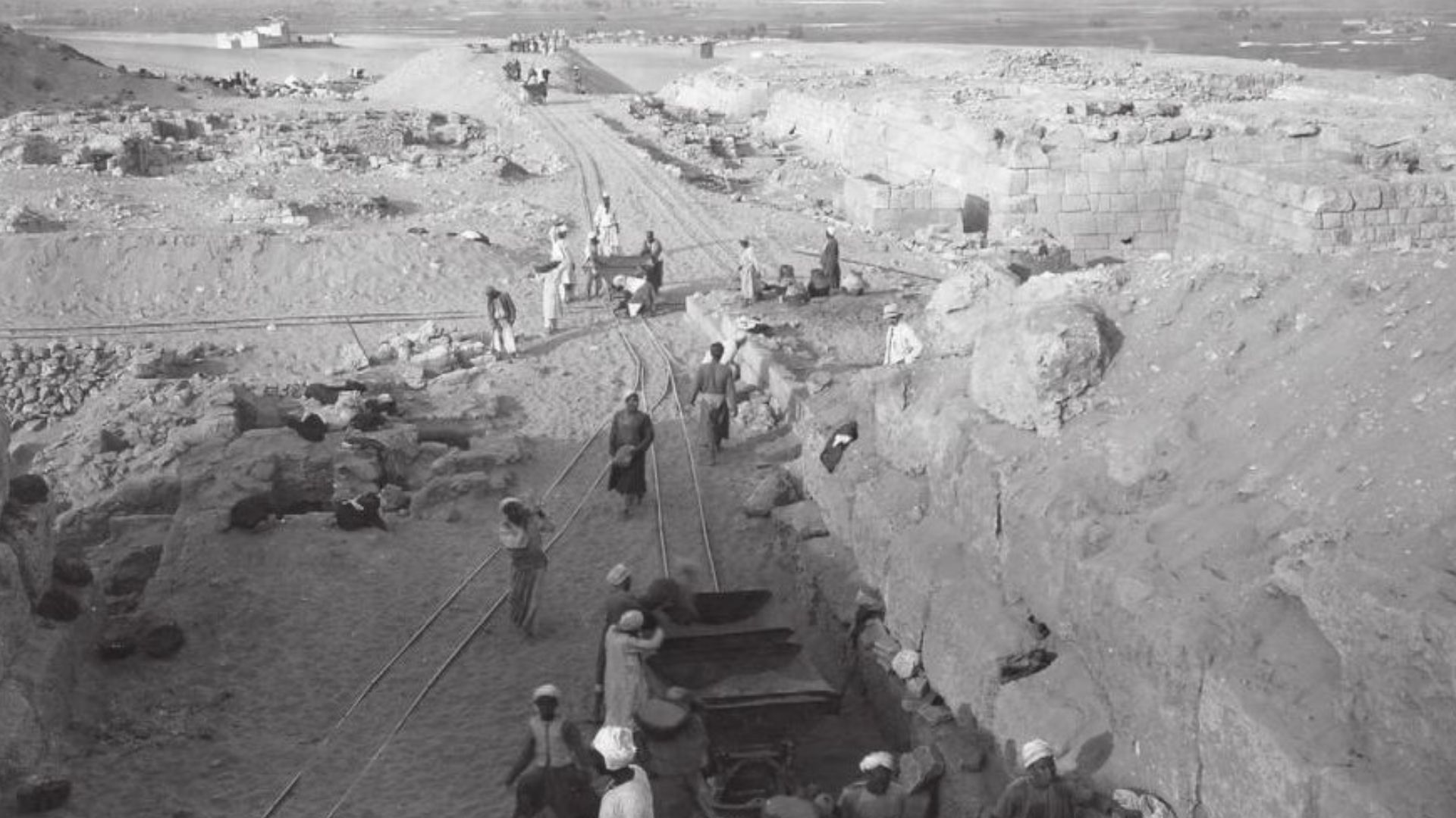 Area west of Cemetry G 2100 being cleared by the German-Austrian expedition using a narrow gauge railway, ca 1912
