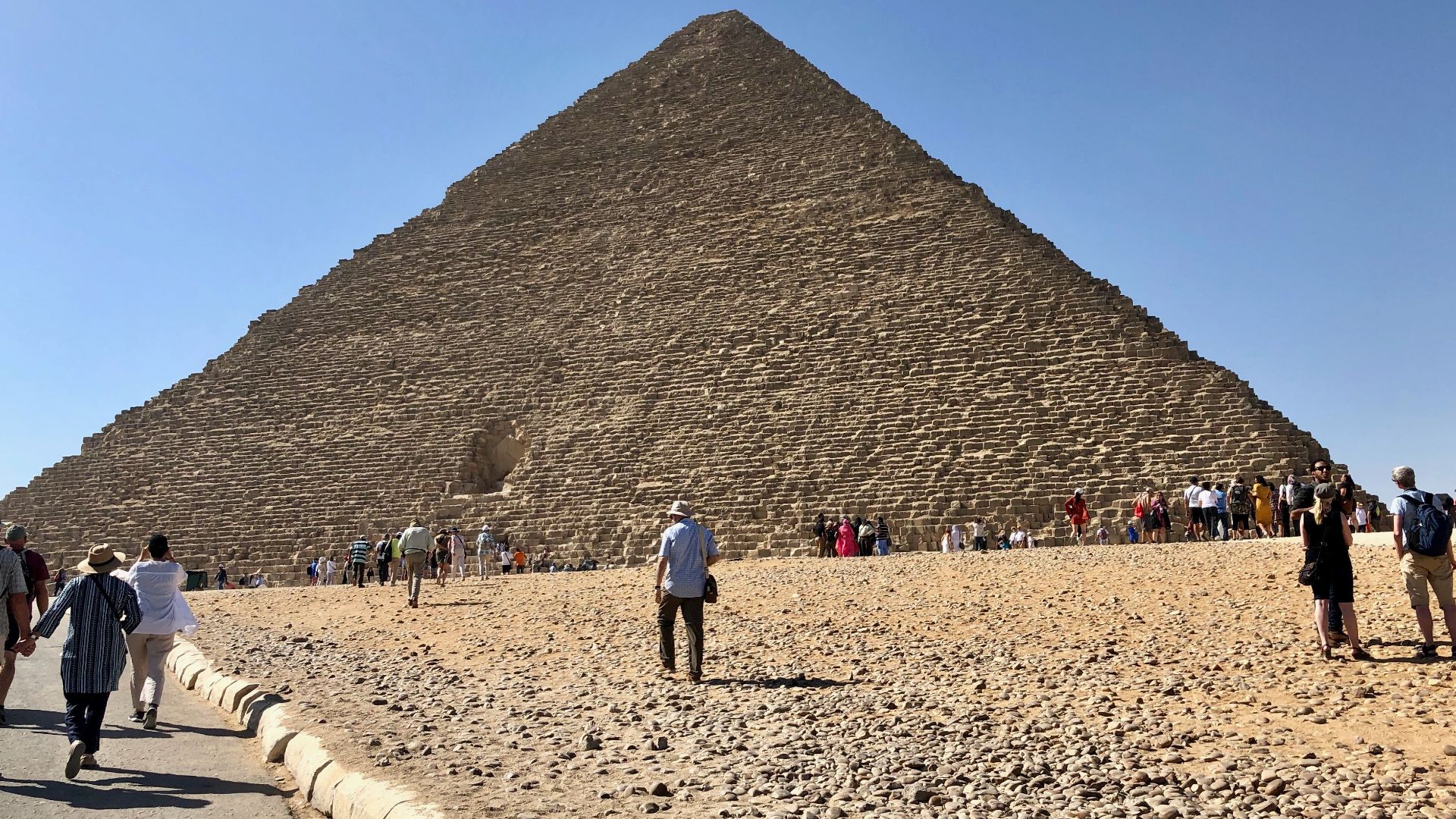 These are the famous Pyramids at Giza, located outside the former Ancient Egyptian cities of Memphis and Heliopolis, located south and north of modern-day Cairo, respectively. The earliest pyramids were located at Saqqara, to the south, which included the