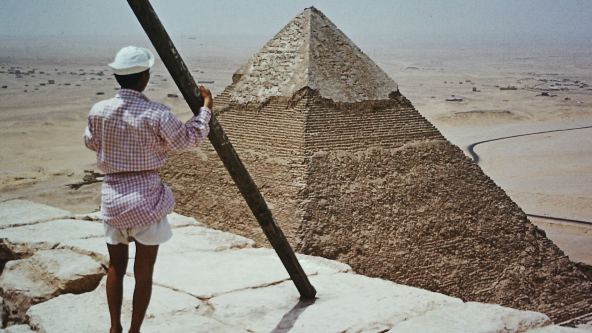 View from top of Giza pyramid to Chephren pyramid, may 1972