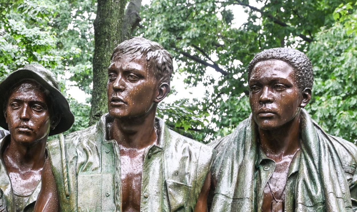The Vietnam Veterans Memorial's Three Servicemen Statue by Frederick Hart, an outdoor monument commemorating those who served in the Vietnam War, in Washington, D.C., United States