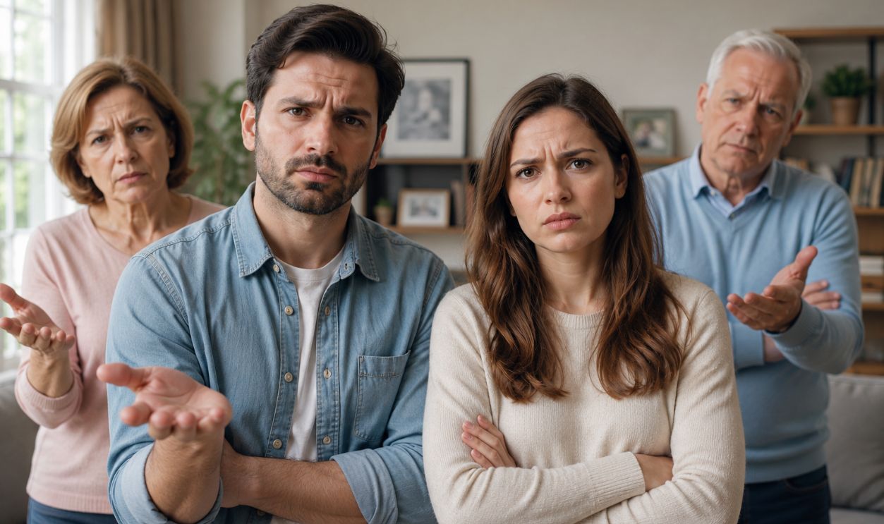 Family disagreement in a cozy living room