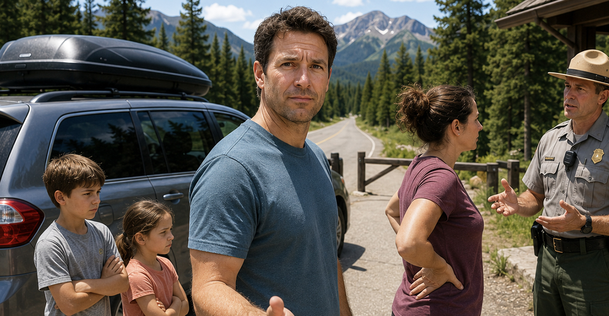 Ai-generated image of a family worried about their national park reservation.