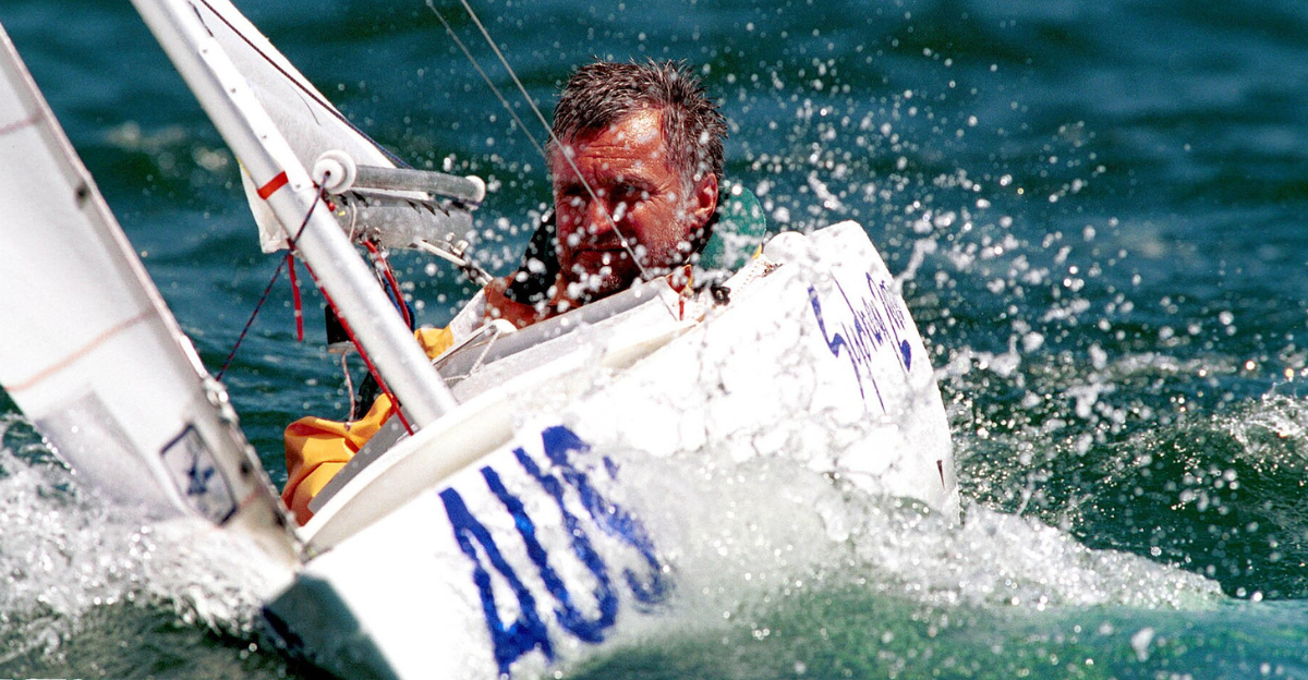 Action shot of Australian sailor Peter Thompson