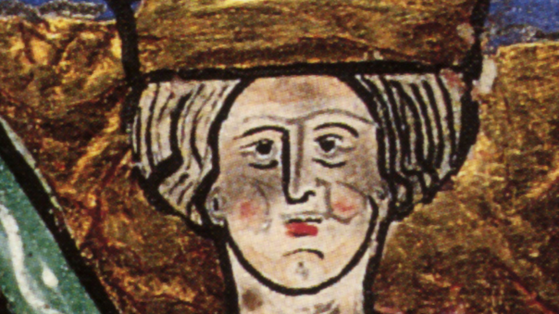 Ethelred the Unready, circa 968-1016. Detail of illuminated manuscript, The Chronicle of Abindon, c.1220. MS Cott. Claude B.VI folio 87, verso, The British Library.