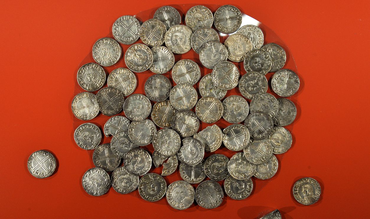 Getty Images - 853107554 - A Viking hoard from Tyskegard, Denmark is displayed at the British Museum in London for the BP exhibition: Vikings: Life And Legend, which opens on March 6th.