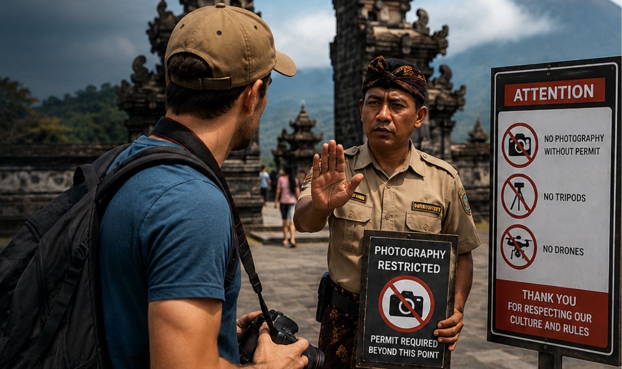 Photography restricted at temple entrance