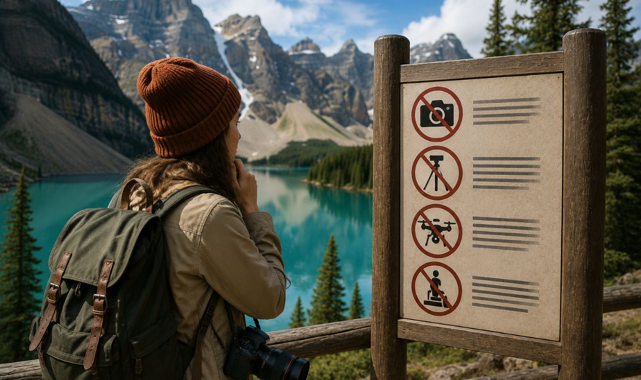 Scenic lake with park regulations