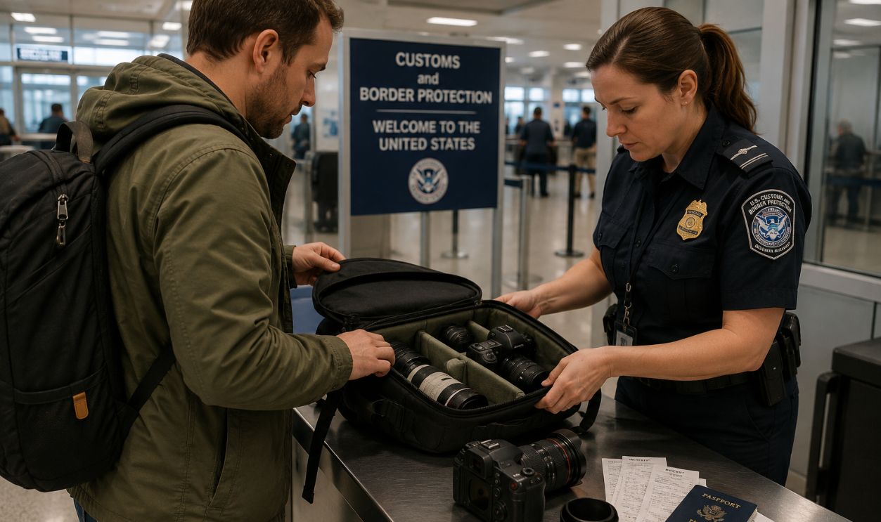 Airport customs inspection with gear check