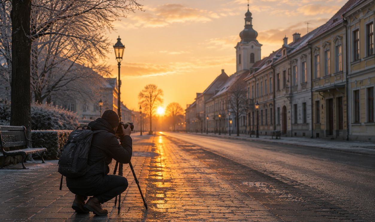 Golden hour in a quiet town