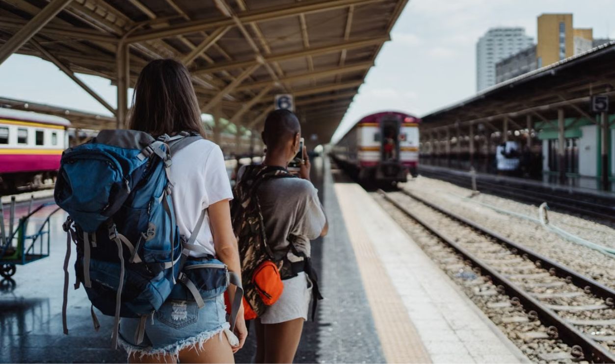 two women in railway station