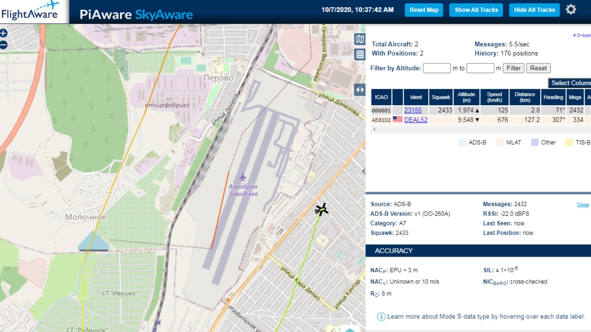Openstreetmap  as part of Skyaware opensource PiAware software. Mi-8 and Boeing RC-135W Rivet Joint
