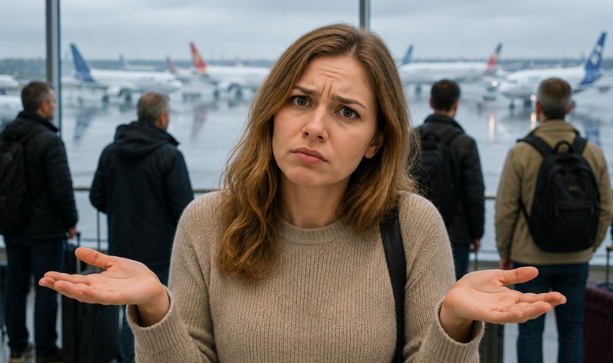 Airport frustration on a rainy day