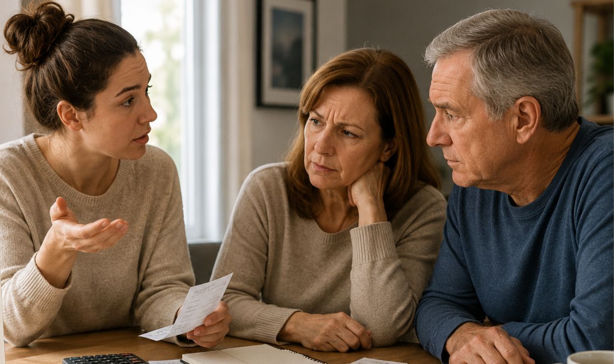 Family finances discussion in a cozy home