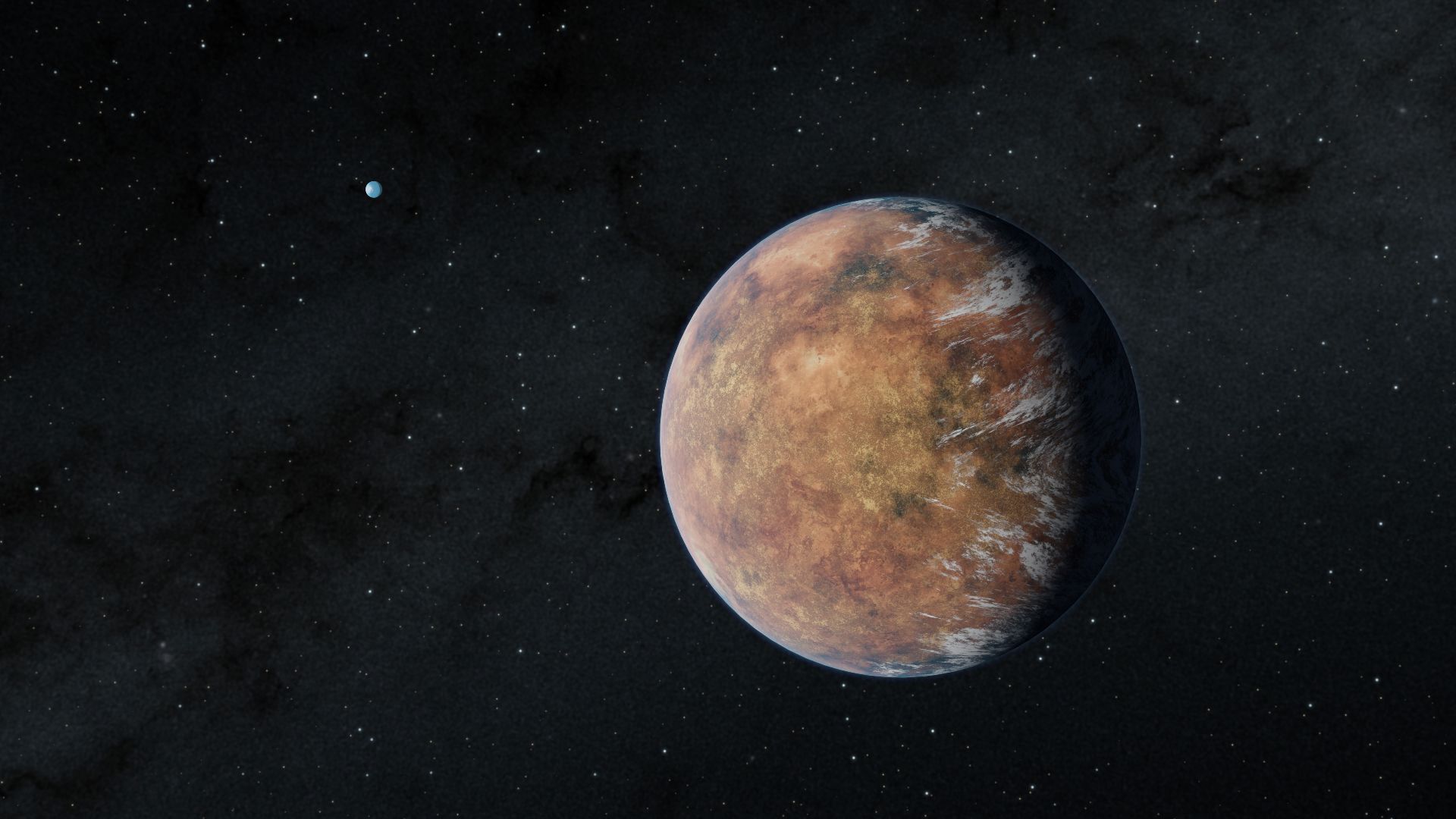 Newly discovered Earth-size planet TOI 700 e orbits within the habitable zone of its star in this illustration. Its Earth-size sibling, TOI 700 d, can be seen in the distance.