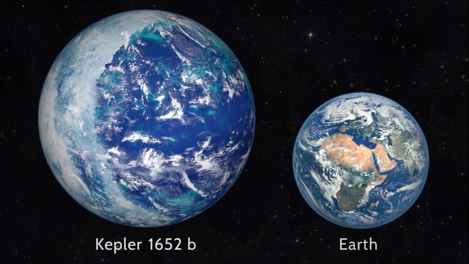 Size comparison of the planet Kepler 1652 b (artistic concept) with Earth