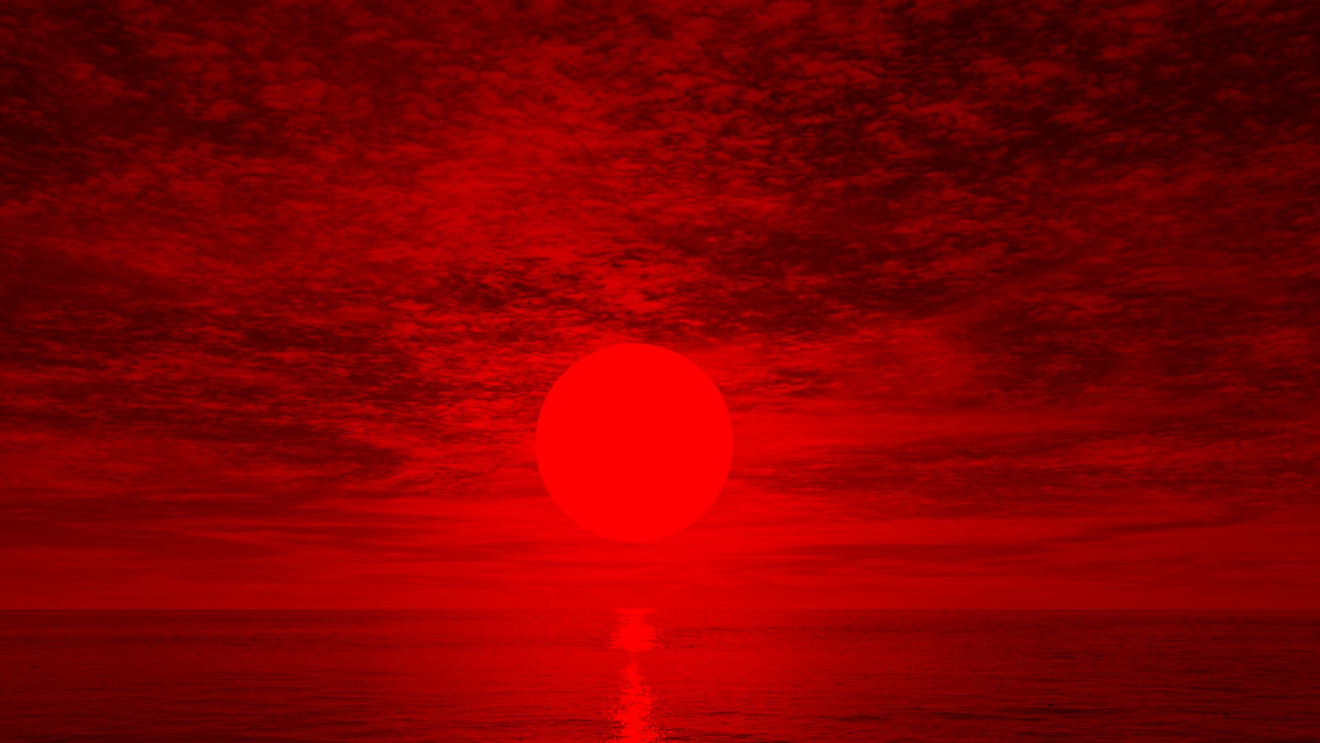 Artist's concept of red sunset over warm alien ocean on exoplanet K2-3 d. K2-3 d is a super-Earth or a mini-Neptune, it has an equilibrium temperature of 32 °C, mass of 1,6 M🜨 and a radius of 1.46 R🜨. The planet orbits a 0.55 M☉ and 0.56 R☉ red dwarf star