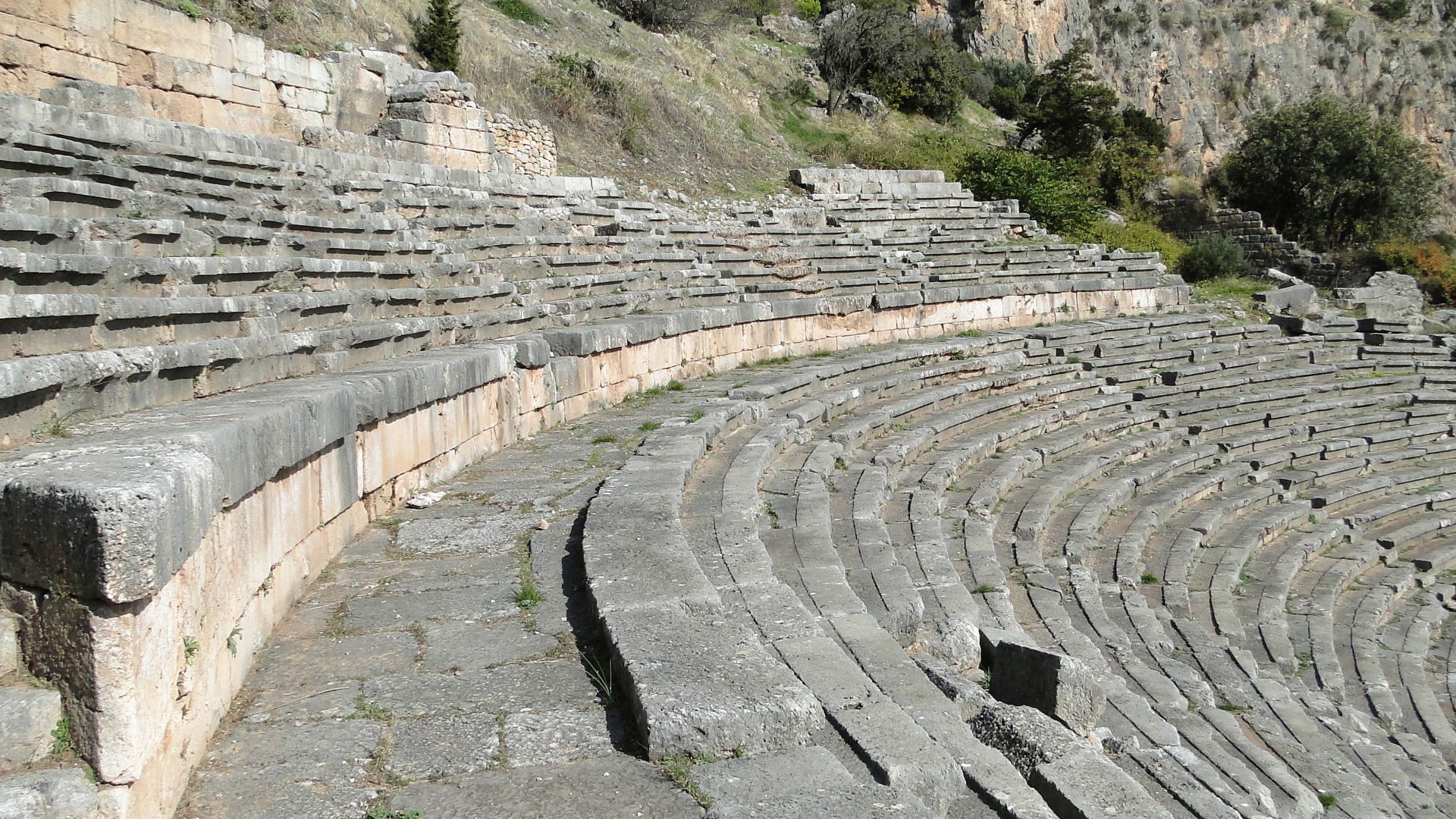 Diazoma of ancient Greek theatre of Delphi, Greece
