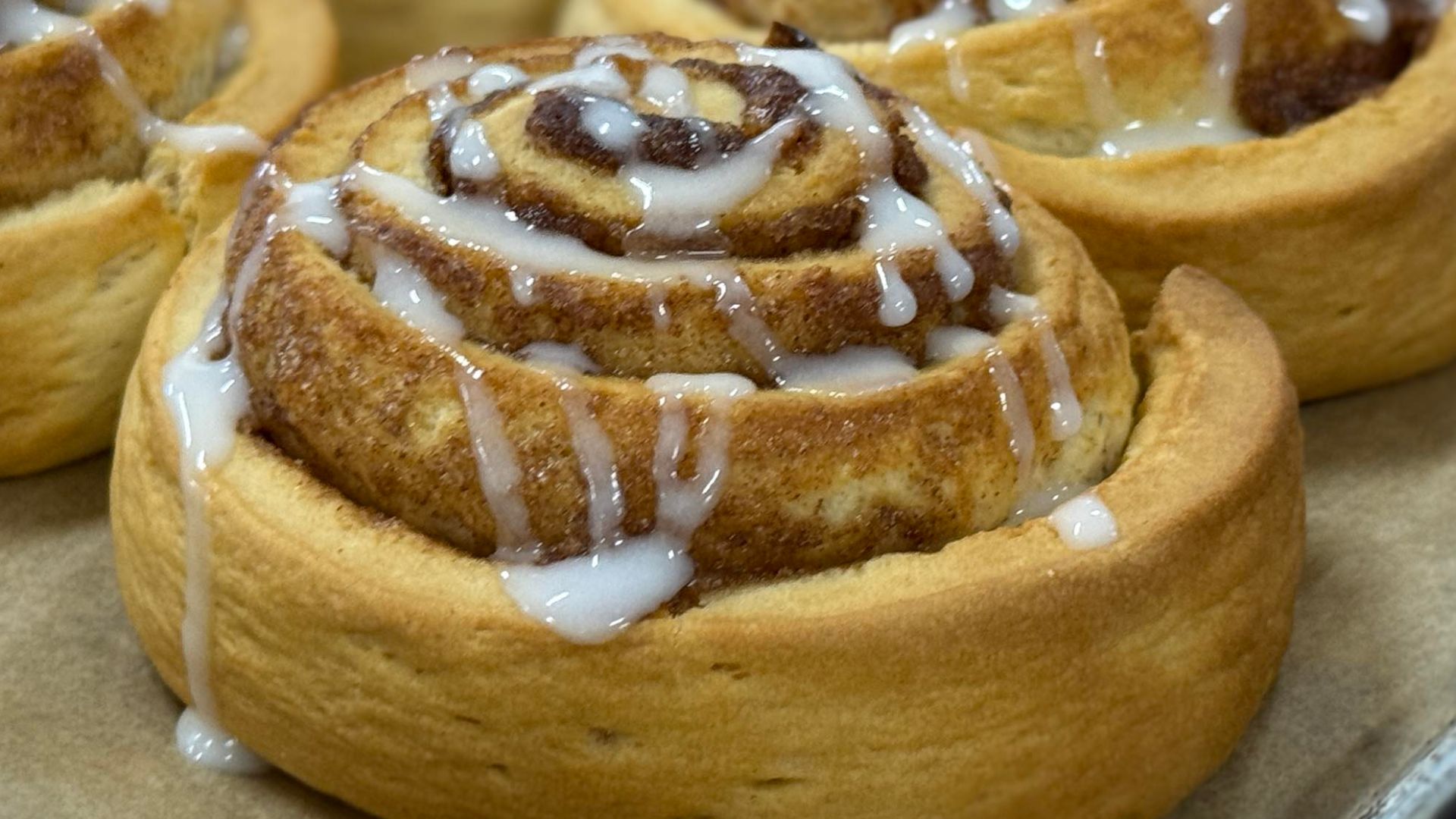 Fresh cinnamon buns at Masstown Market in Nova Scotia, Canada
