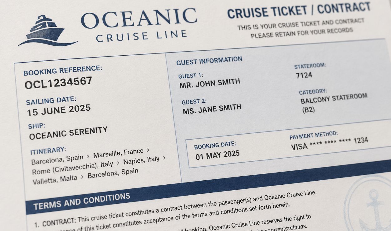 Oceanic cruise ticket close-up shot