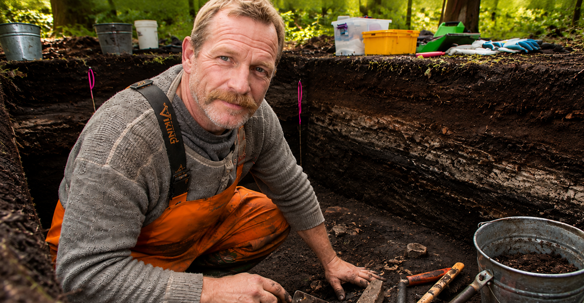 AI-generated image of man archaeologist at dig site