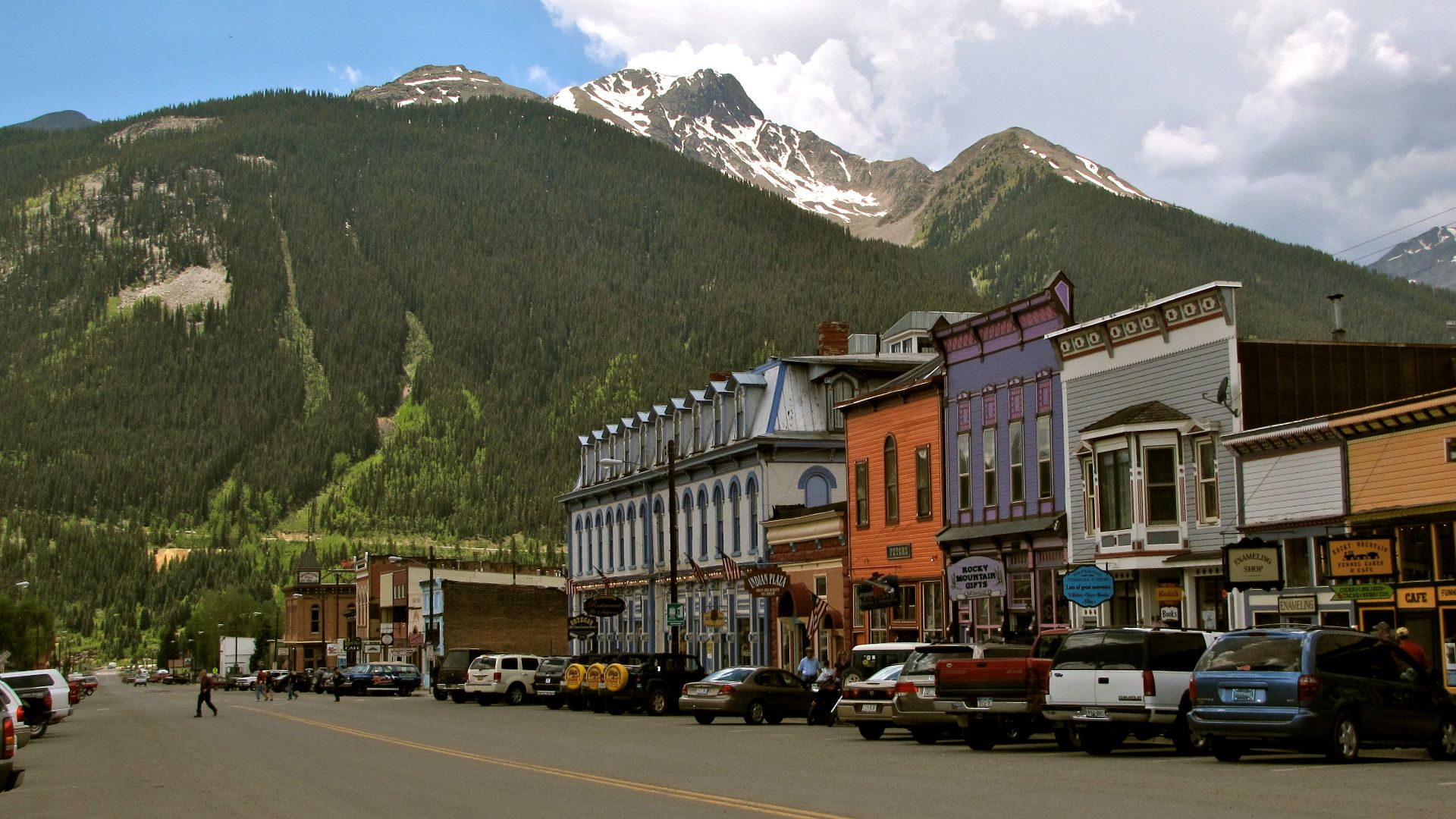 Downtown Silverton, Colorado, with its many colorful storefronts.