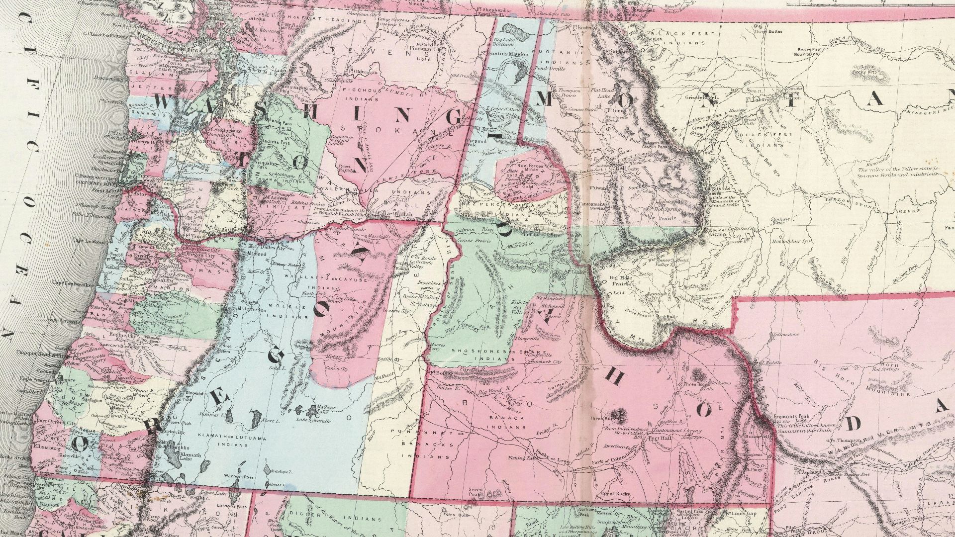 Zoomable full resolution image available at davidrumsey.com.This image 0151.063 is a part of image group 0151.000.Map showing the state boundaries in color, including portion of California, Nevada, Dakota and Utah. Prime meridians are Greenwich and Washin