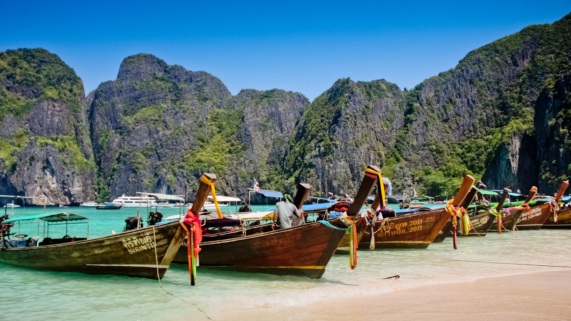 Longtail Boat At Maya Bay, Krabi, Thailand