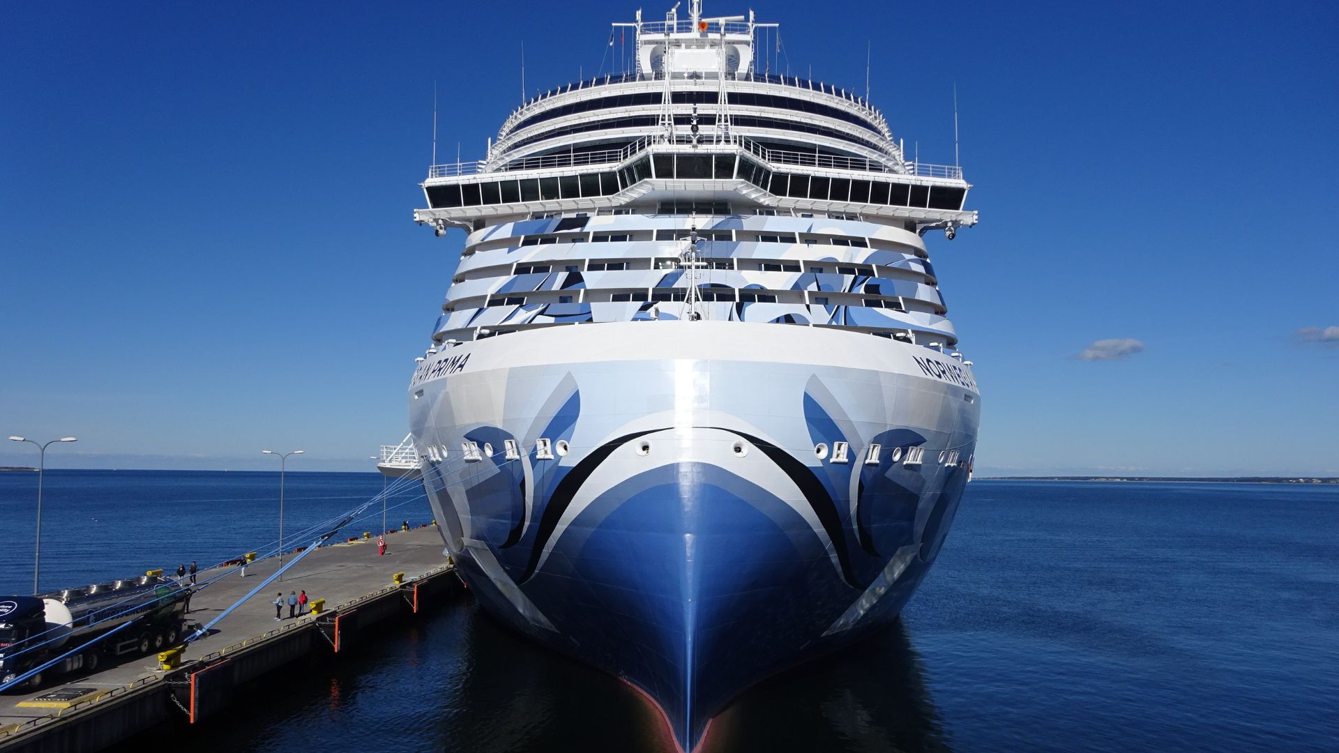 Norwegian Prima bow, Pier 27, Port of Tallinn 9 September 2022