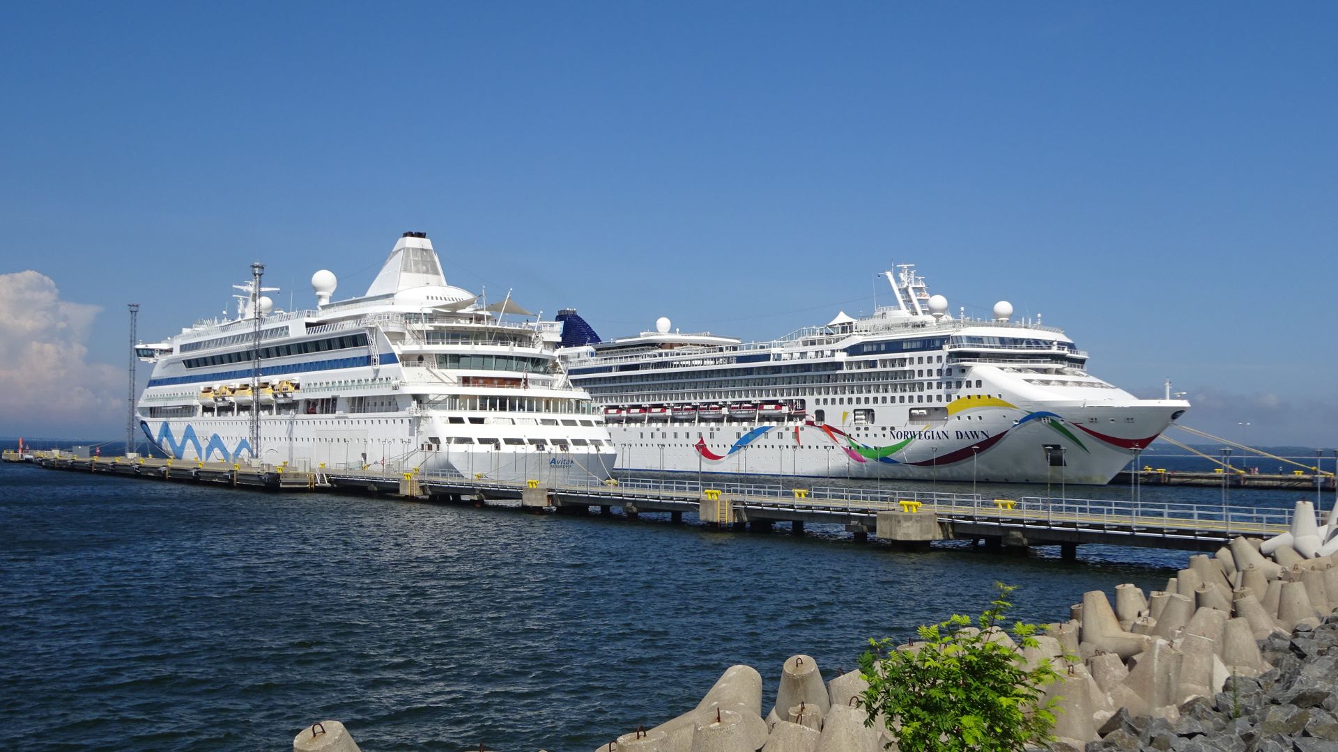 Avitak and Norwegian Dawn at Tallinn Cruise Terminal in Port of Tallinn 26 June 2023