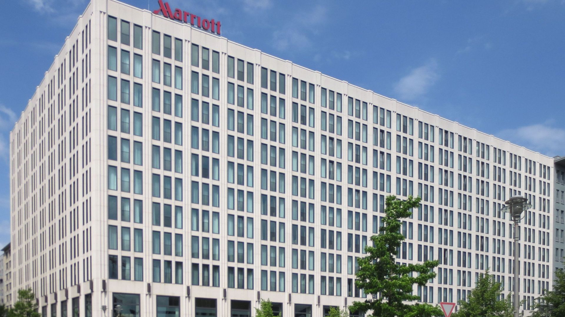 The Hotel marriott Berlin at Inge-Beisheim-Platz No. 1 in Berlin-Tiergarten, here seen from Voßstraße. The building located on the so-called Lenné Triangle was built in 2002/2003 to a design by architect Bernd Albers.