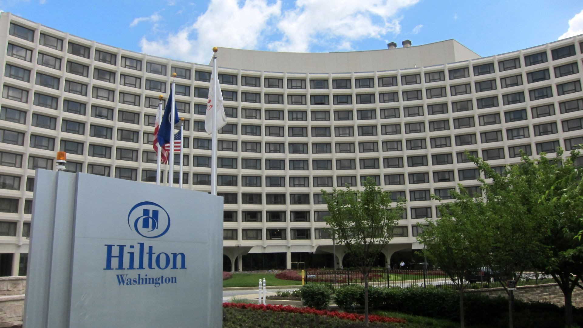 The Hilton Washington, site of the 1981 Reagan assassination attempt, located at 1919 Connecticut Avenue, N.W., in the Adams Morgan neighborhood of Washington, D.C.  Designed by William B. Tabler and constructed between 1962–1965, the hotel is an example 