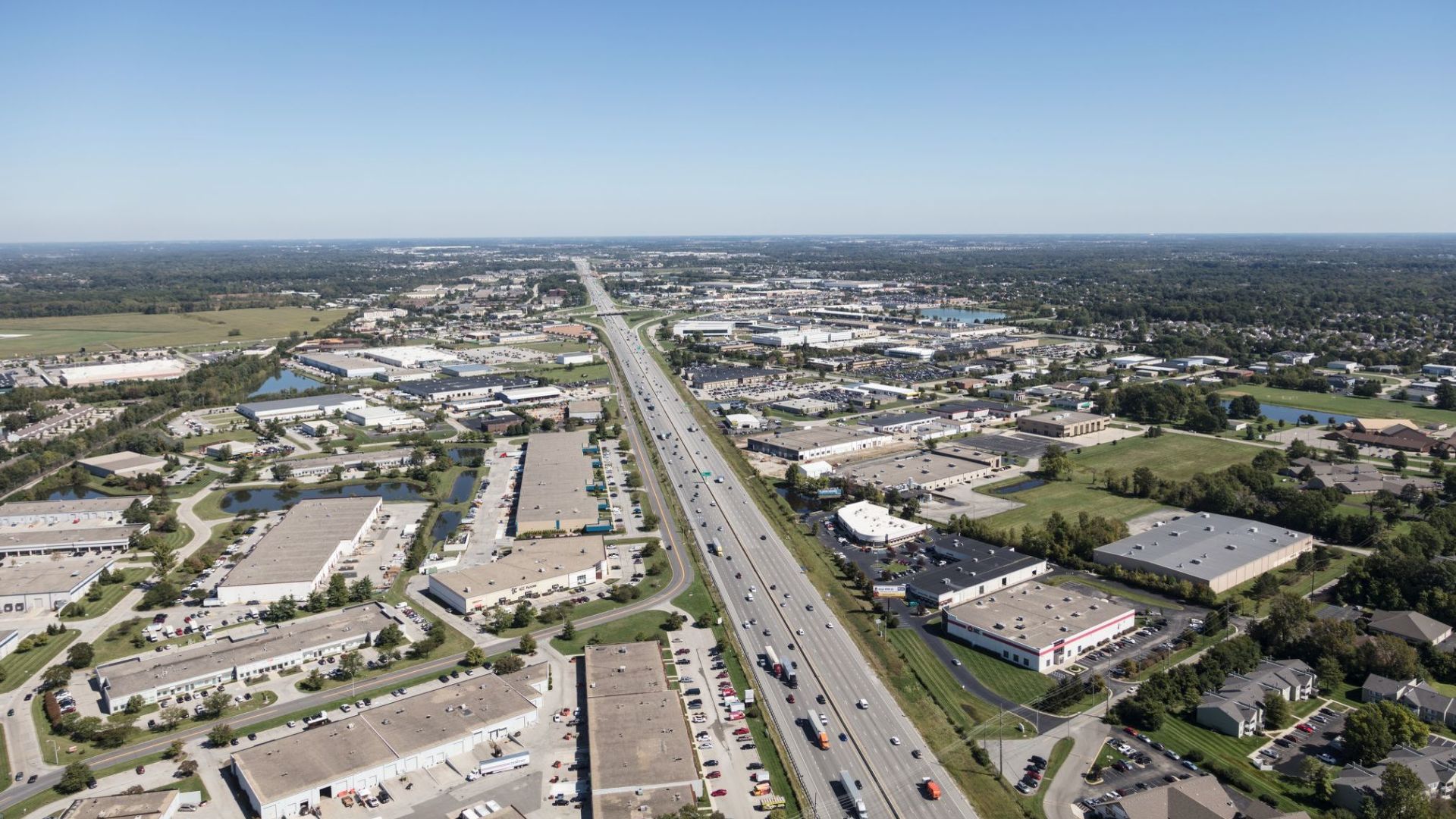 Interstate Highway 69 winds its way north through the Indianapolis suburb of Fishers, Indiana, United States.