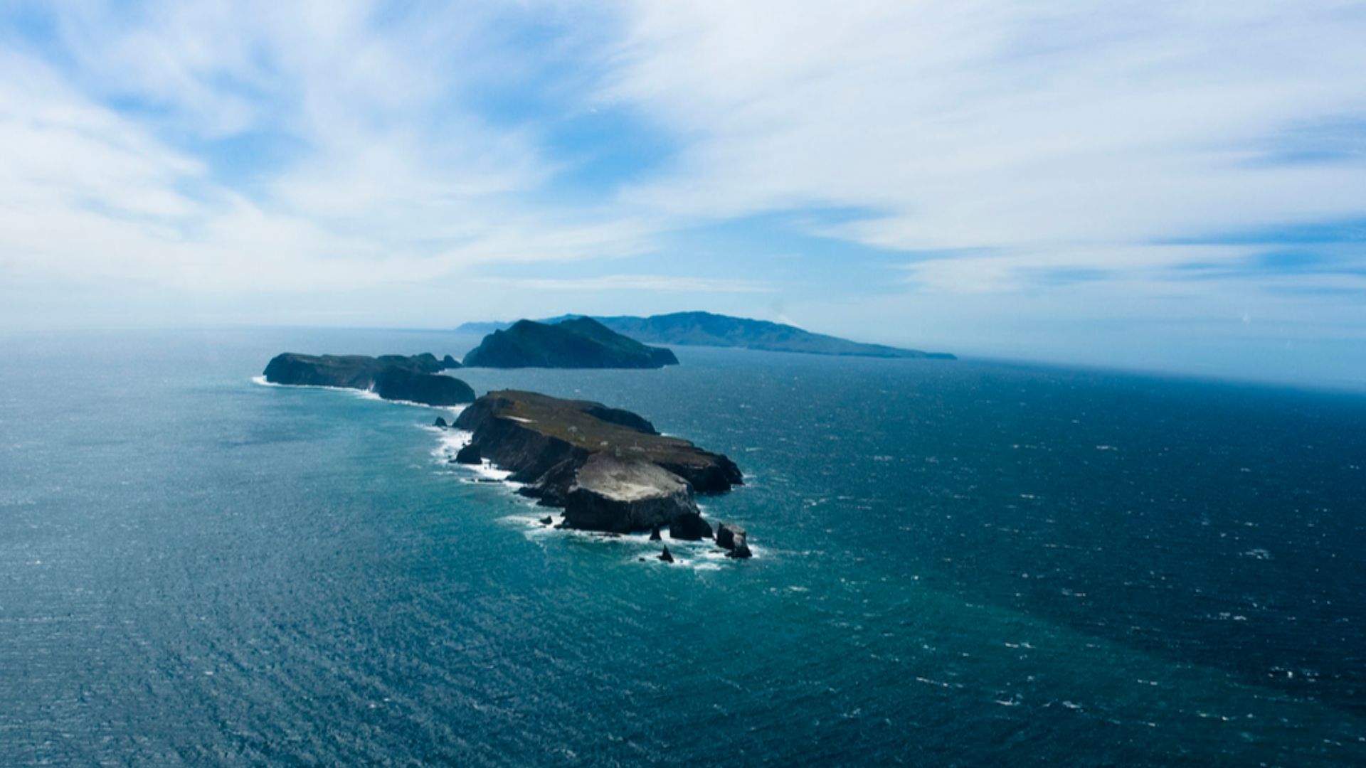 Aerial photograph of Channel Islands National Park — off the coast of Southern California.
View northwest, with Anacapa Island in foreground.