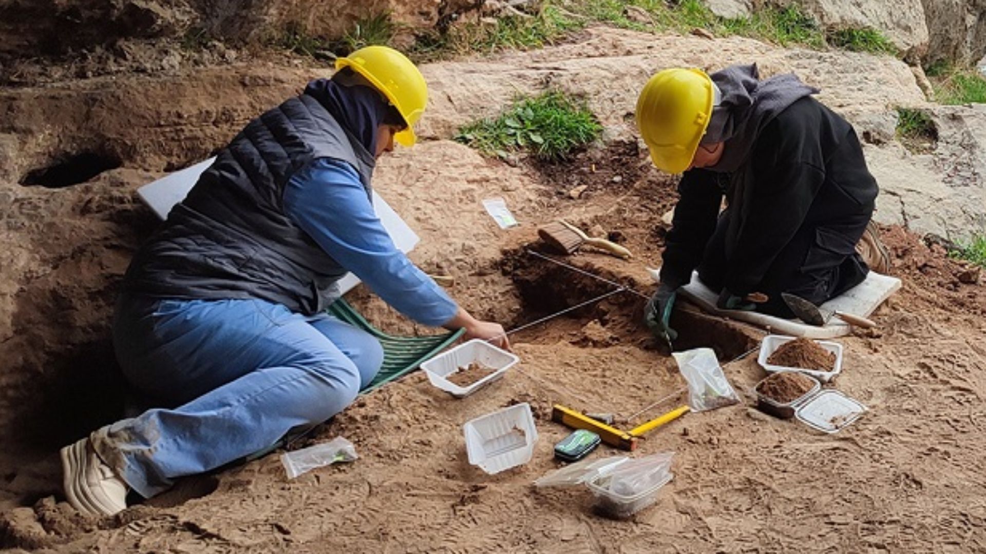 Excavation in the entrance of the Ghamari Cave, a Middle Paleolithic site near Khorramabad, Iran