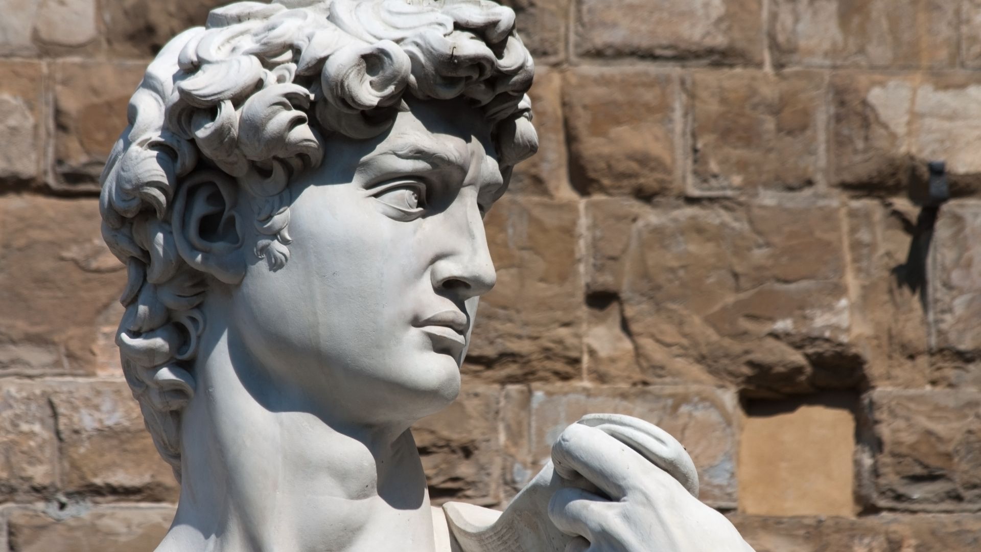 The marble copy of Michelangelo's David in the Piazza della Signoria in Florence.