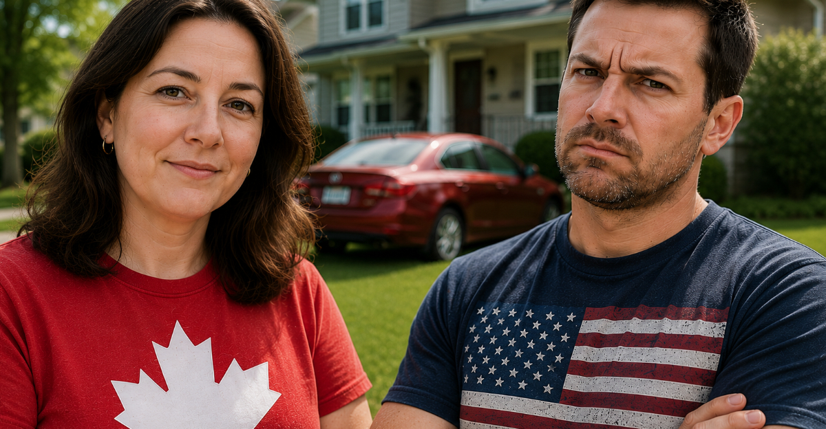 Canadian Woman, American Man, House in background