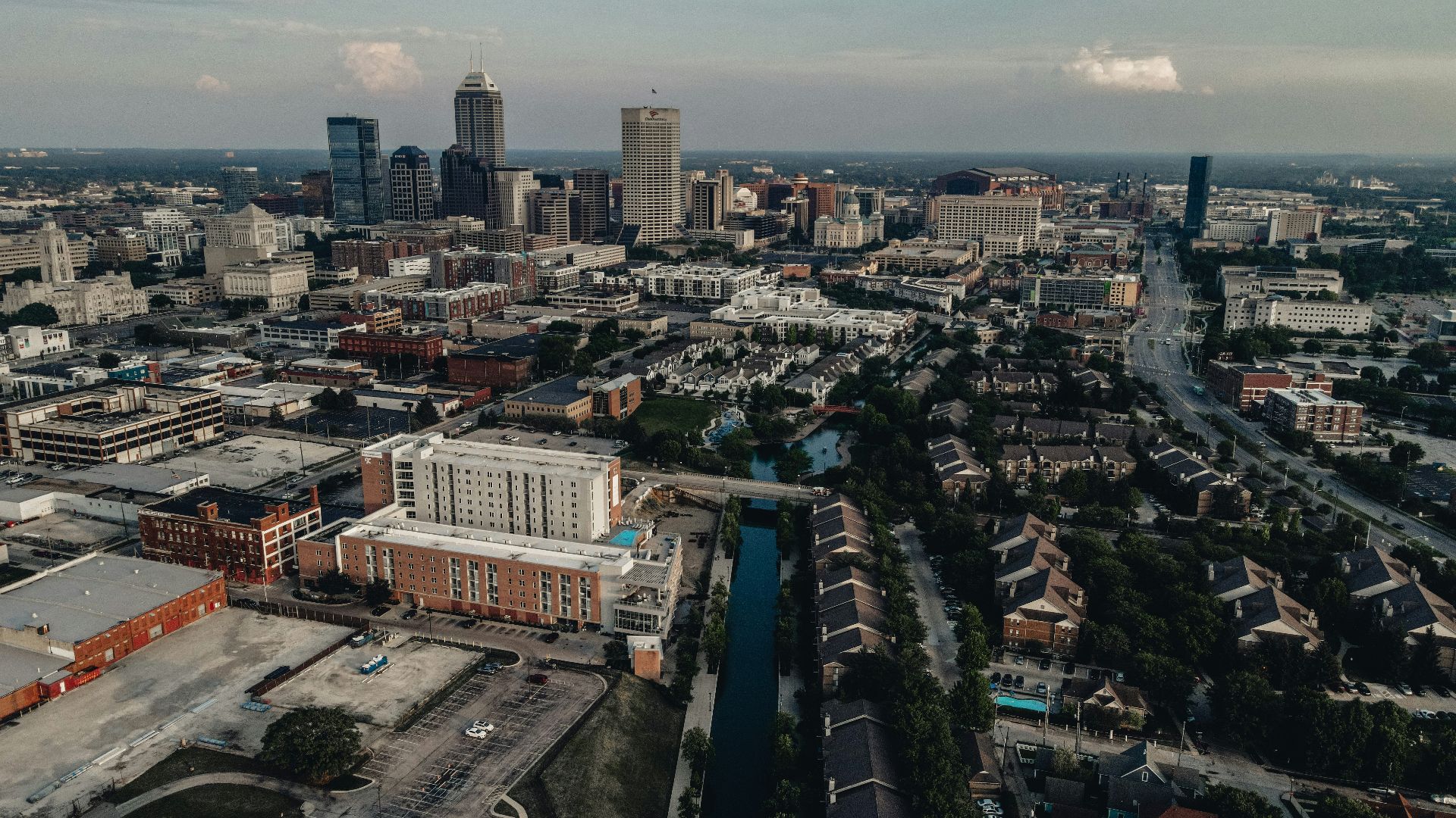 Aerial view of a sprawling city skyline.