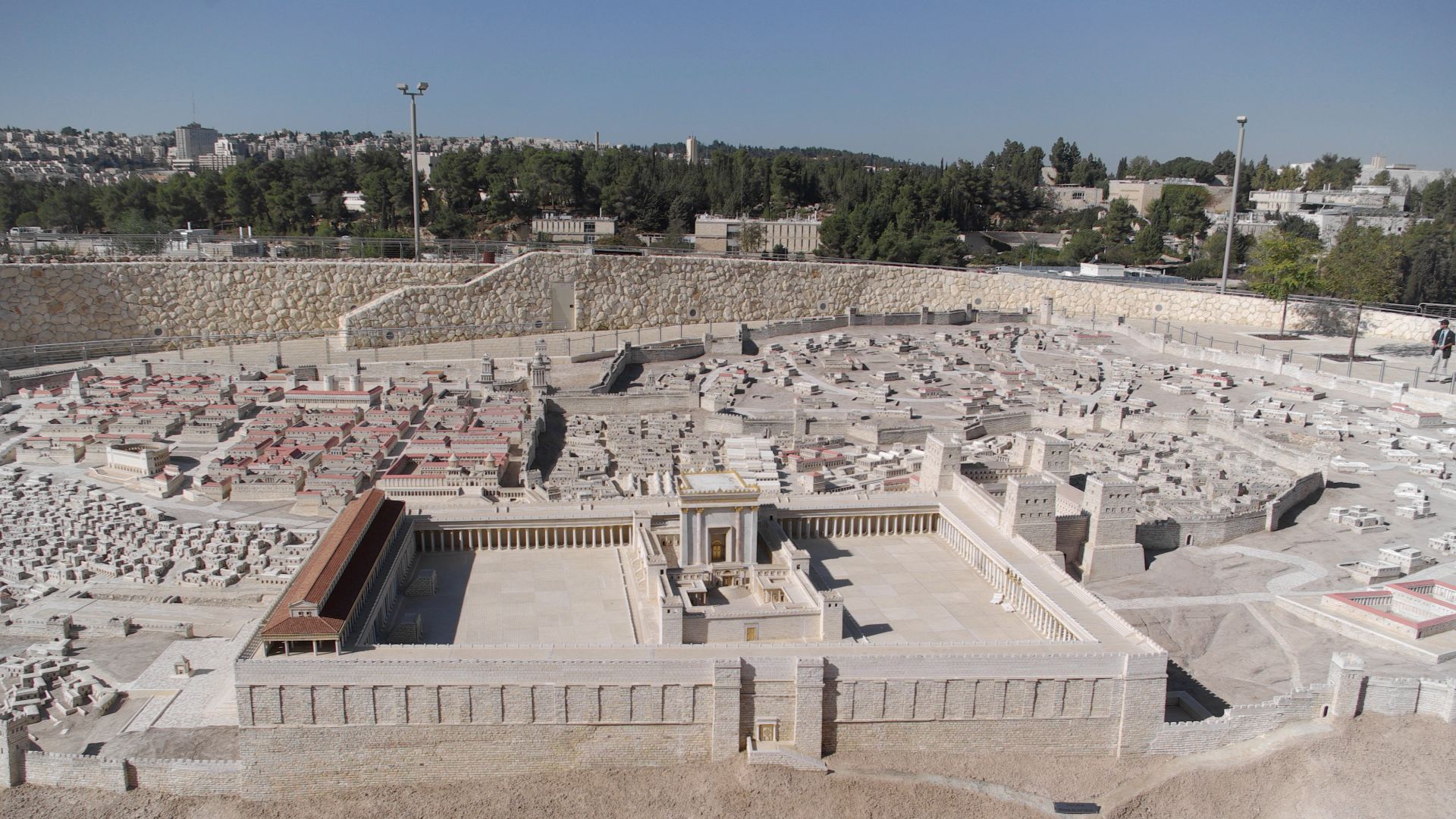 Holyland Model of Jerusalem. A model of Herod's Temple adjacent to the Shrine of the Book exhibit at the Israel Museum, Jerusalem.
