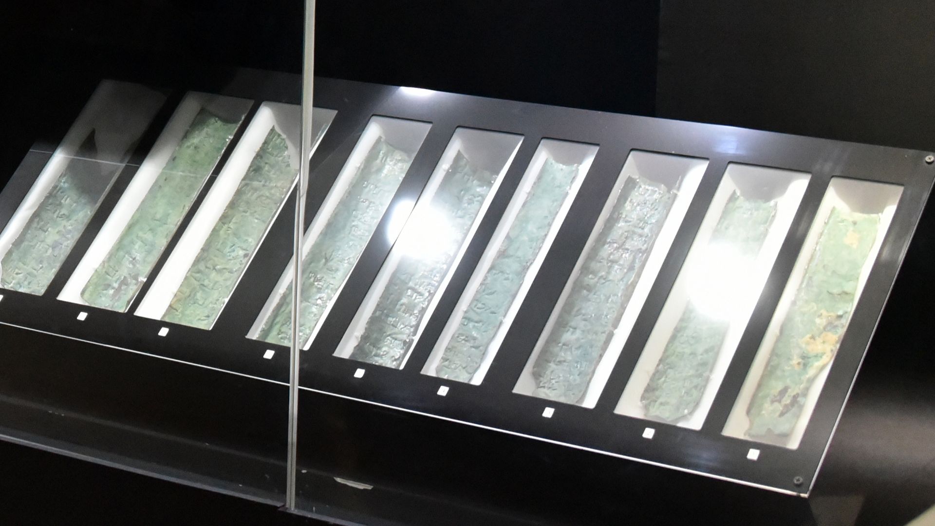 Discovered Cave Q3 at Qumran, this is the only known inscription on metal from the Dead Sea Scrolls. This scroll consisted of 3 sheets, totaling 230 cm in length. They were rolled up and had to into 23 strips for scholars to read their content, which was 