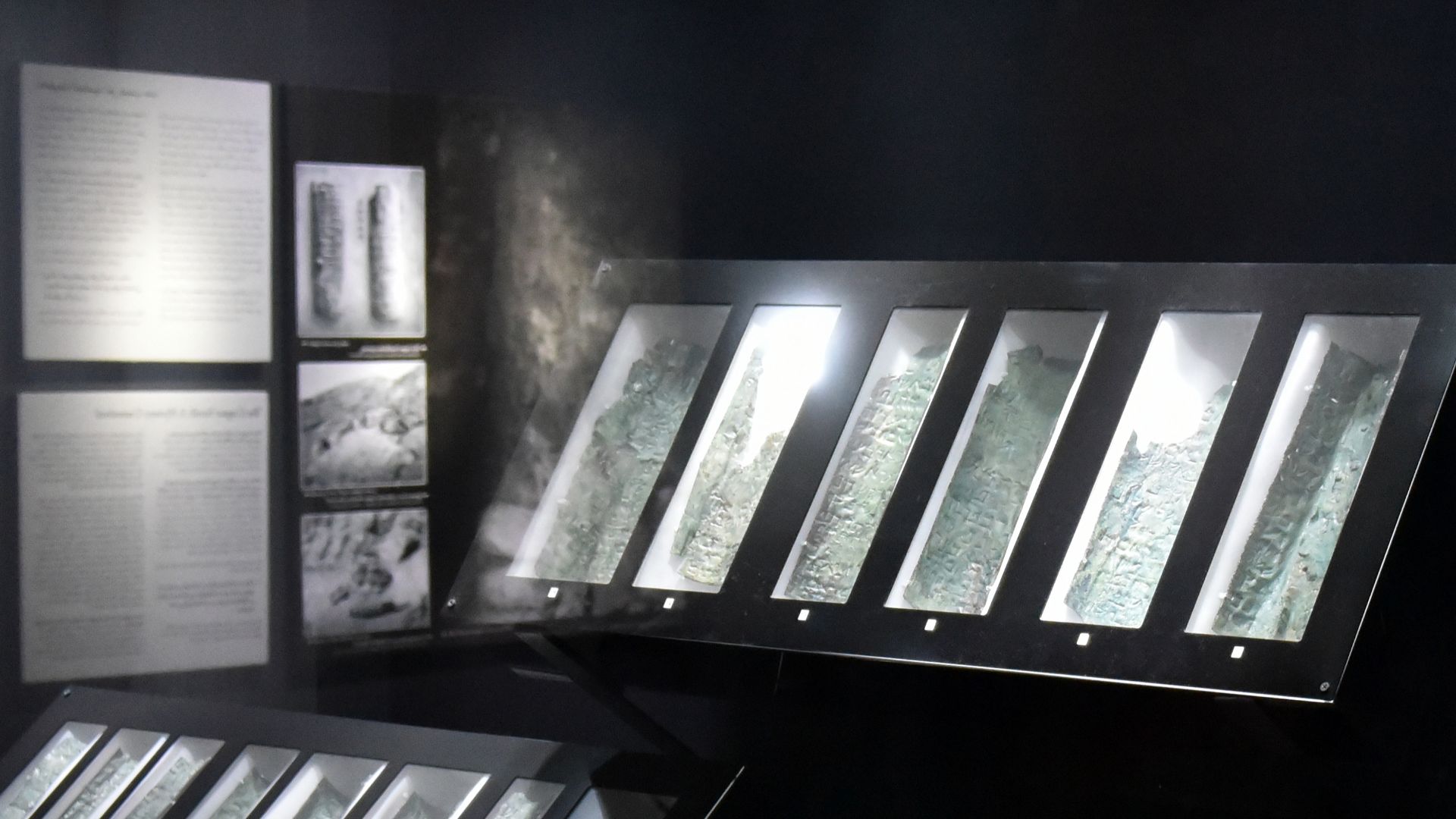 Discovered Cave Q3 at Qumran, this is the only known inscription on metal from the Dead Sea Scrolls. This scroll consisted of 3 sheets, totaling 230 cm in length. They were rolled up and had to into 23 strips for scholars to read their content, which was 